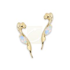 Ear Climbers Opal Marquise Cut Ear Pin Earrings Scroll in 14k Yellow Gold