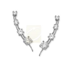 14k White Gold Cubic Zirconia 4-in-1 Ear Pin Earrings