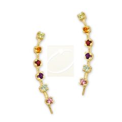 Multi Gemstone Ear Pin Earrings in 14k Yellow Gold