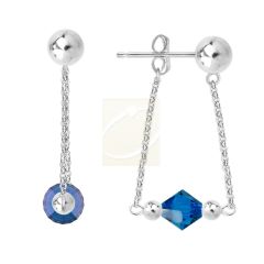Silver Swarovski Crystal Dangle Front-to-Back Chain Bead Stud Earrings