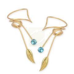 Blue Topaz with Nature's Leaf Wrap Earcuff Earrings in 14k Yellow Gold