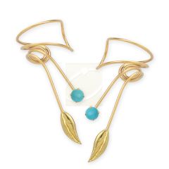 Gold Over Silver Genuine Stone Nature's Leaf Wrap Earcuff Earrings