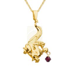Gold Over Silver Swarovski Crystal Noble Dragon Pendant Necklace