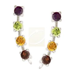 Ear Pin Earclimber Earrings Multi-Color Genuine Gemstone for Larger Ears Sterling Silver
