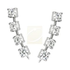 Ear Pin Ear Climber Earrings 4-in-1 Bold Arc Cubic Zirconia Sterling Silver