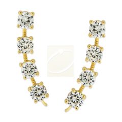 Ear Pin Ear Climber Earrings 4-in-1 Bold Arc Cubic Zirconia 18k Gold Over Silver
