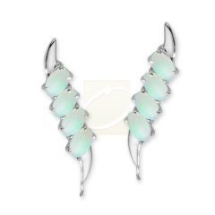 Ear Pin Ear Climber Earrings Oval Opals 14k White Gold