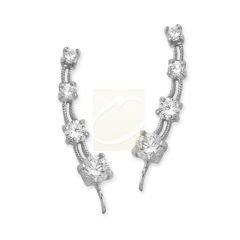 Sterling Silver 4-in-1 Graduated Cubic Zirconia Ear Pin Earrings