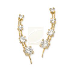 18k Gold Over Silver 4-in-1 Graduated Cubic Zirconia Ear Pin Earrings