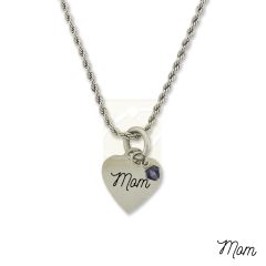 Stainless Steel Birthstone Mom Small Heart Pendant Necklace
