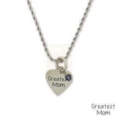 Stainless Steel Birthstone Greatest Mom Small Heart Pendant Necklace
