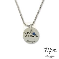 Stainless Steel Birthstone Mom I Love You Pendant Necklace