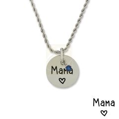 Stainless Steel Birthstone Mama Pendant Necklace