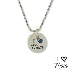 Stainless Steel Birthstone I Love Mom Pendant Necklace