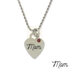 Stainless Steel Birthstone Mom Heart Necklace