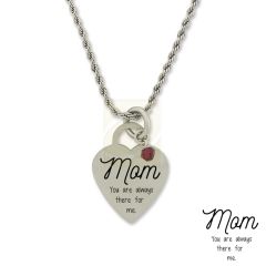 Stainless Steel Birthstone Always There Mom Heart Necklace