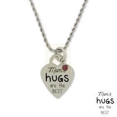 Stainless Steel Birthstone Mom Hugs Heart Pendant Necklace