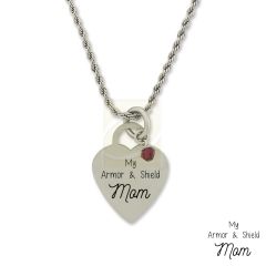 Stainless Steel Birthstone Mom Armor & Shield Heart Pendant Necklace