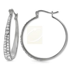 Cubic Zirconia Tapered Elegance Hoop Earrings in Silver