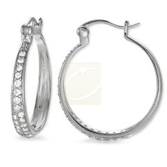 Cubic Zirconia Tapered Elegance Hoop Earrings in Silver