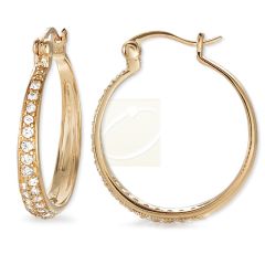Cubic Zirconia Tapered Elegance Hoop Earrings in Gold Over Silver