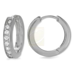 Cubic Zirconia Classic Channel Set Hoop Earrings in Silver