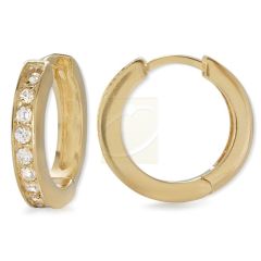Cubic Zirconia Classic Channel Set Hoop Earrings in Gold Over Silver