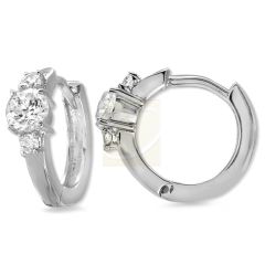 Cubic Zirconia Center with Single CZ Accents Hoop Earrings in Silver