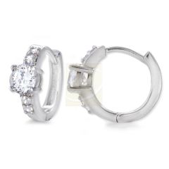 Cubic Zirconia Center with Accent CZ Hoop Earrings in Silver