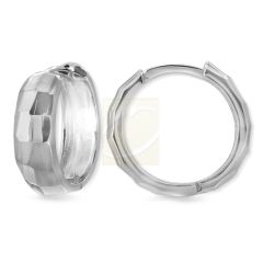 Diamond Cut Double Facets Hoop Earrings in Silver