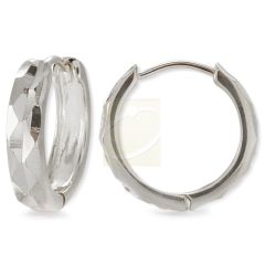 Diamond Cut Facets Dome Hoop Earrings in Silver