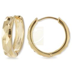 Diamond Cut Facets Dome Hoop Earrings in Gold Over Silver