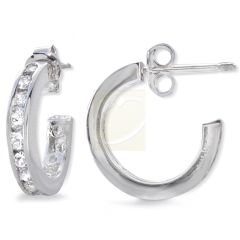 Cubic Zirconia Channel Set Hoop Earrings in Silver