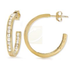 Cubic Zirconia Channel Set In and Out Hoop Earrings in Gold Over Silver
