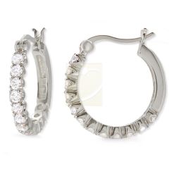 Cubic Zirconia Classic Prong Set Hoop Earrings in Silver