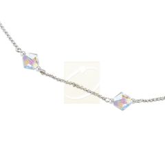 Silver Swarovski Crystal Bicone Rolo Chain Station Necklace 18 Inches