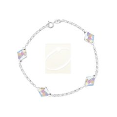 Silver Swarovski Crystal Bicone Rolo Chain Station Bracelet 7 Inches