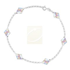 Silver Swarovski Crystal Bicone Rolo Chain Station Anklet 10 Inches