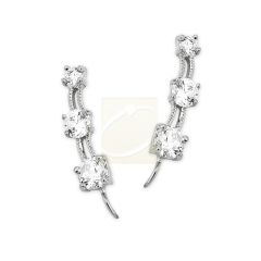 Sterling Silver 3-in-1 Graduating Cubic Zirconia Ear Pin Earrings