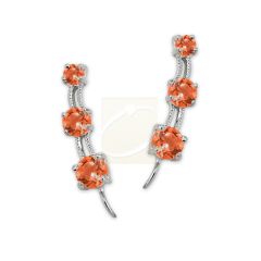 Ear Pin Ear Climber Earrings 3-in-1 Orange Cubic Zirconias Sterling Silver