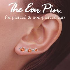 Ear Pin Ear Climber Earrings 3-in-1 Orange Cubic Zirconias Sterling Silver