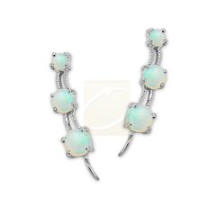 3-in-1 Simulated Opal Ear Pin Earrings in Silver