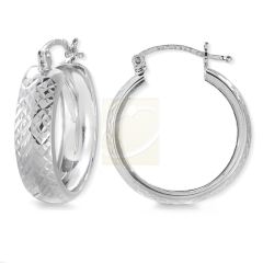 Diamond Cut Checkerboard Hoop Earrings in Silver