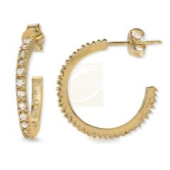Cubic Zirconia Prong Set Hoop Earrings in Gold Over Silver