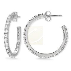 Cubic Zirconia Prong Set Hoop Earrings in Silver