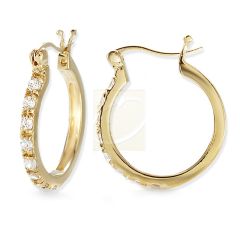 Cubic Zirconia Prong Set Hoop Earrings in Gold Over Silver