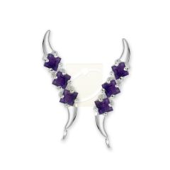 Birthstone Ear Climbers Triple Square Cut Ear Pin Earrings 10k White Gold