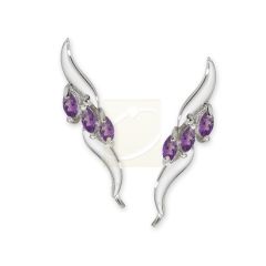 Ear Climbers Triple Marquise Birthstones Ear Pin Earrings 10k White Gold