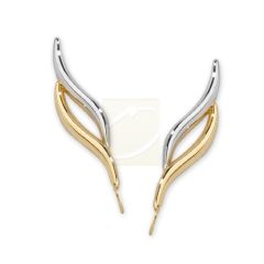 Ear Pin Ear Climber Earrings Double Curves Two Tone 14k Yellow and White Gold