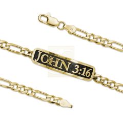 JOHN 3:16 Embossed Inspirational Figaro Link ID Bracelet 18k Gold Over Sterling Silver